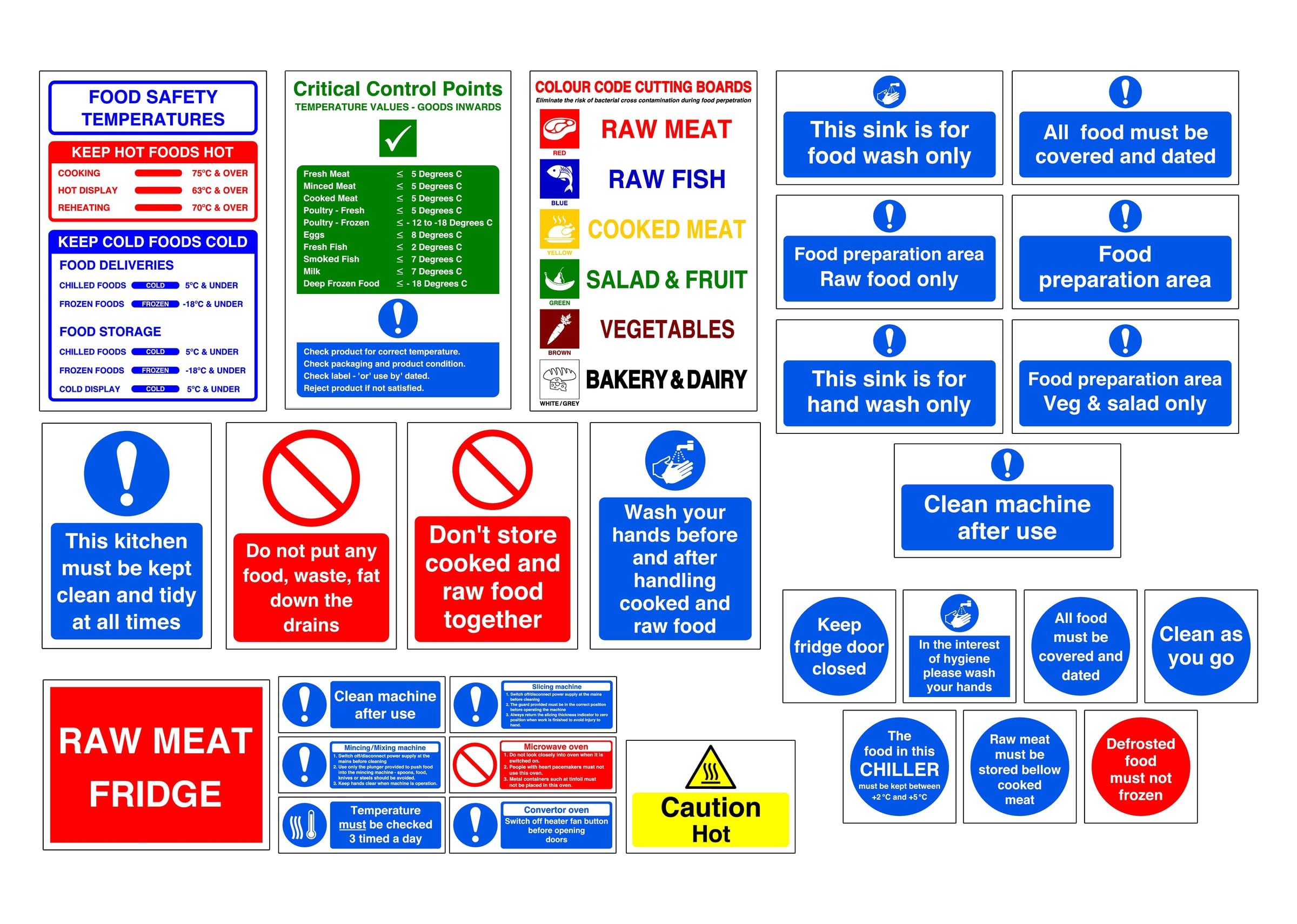 Kitchen Safety Signs Pack of 29 - Food Hygiene Stickers, Self Adhesive