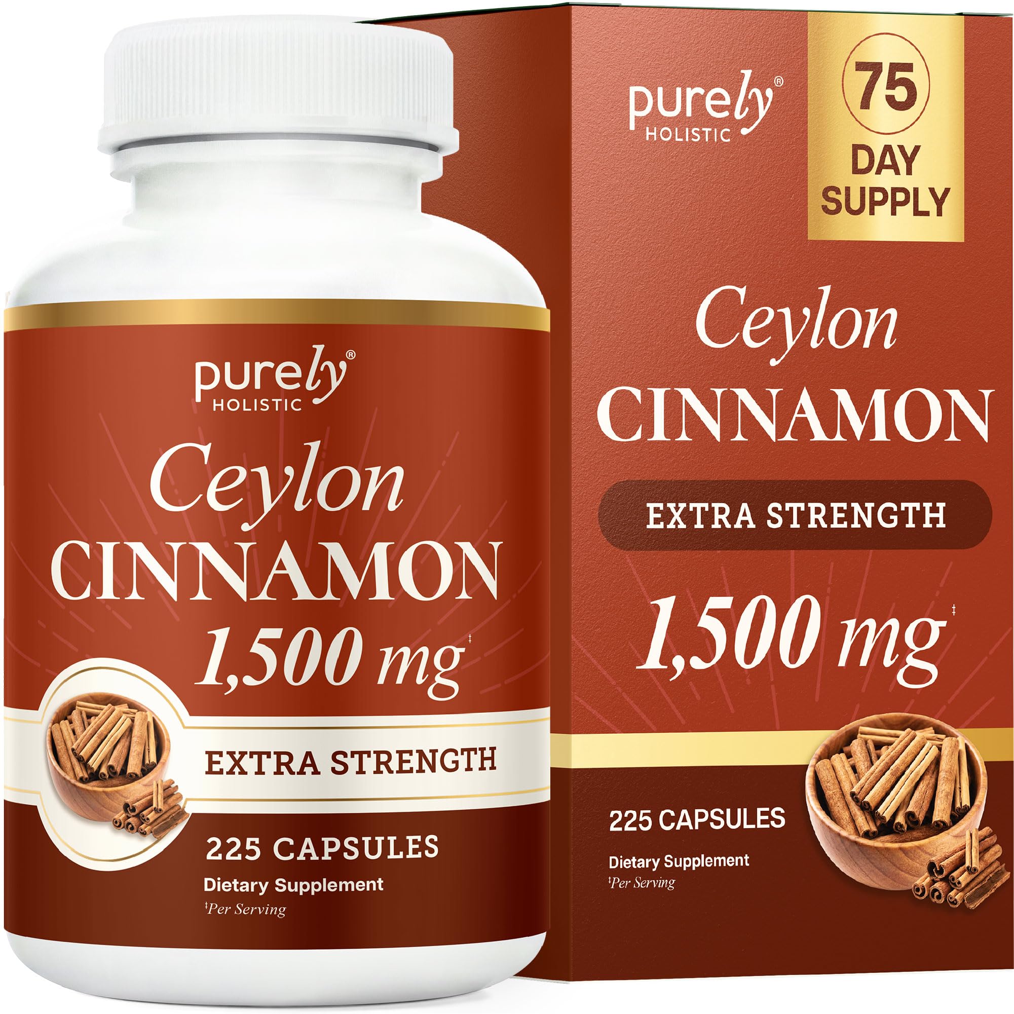 Ceylon Cinnamon Capsules 1500MG, 75 Servings, Powerful Antioxidant Activity