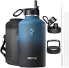 Coolflask Insulated Water Bottle 2L - 3 Lids with Straw & Spout & Handle, Leakproof Vacuum Stainless Steel Water Bottle for Sports, Travel, Gym, 48H Cold & 24H Hot, BPA Free, Navy Black Gradient