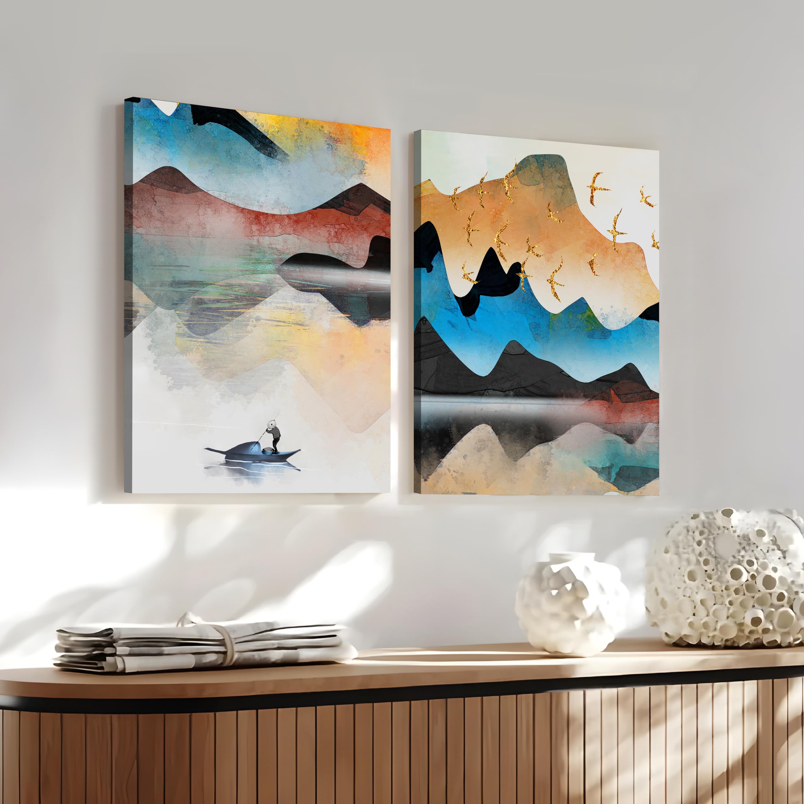 Boho Canvas Art Set - 2 Abstract Wall Paintings -28 Boho Canvas Art Set - 2 Abstract Wall Paintings -28