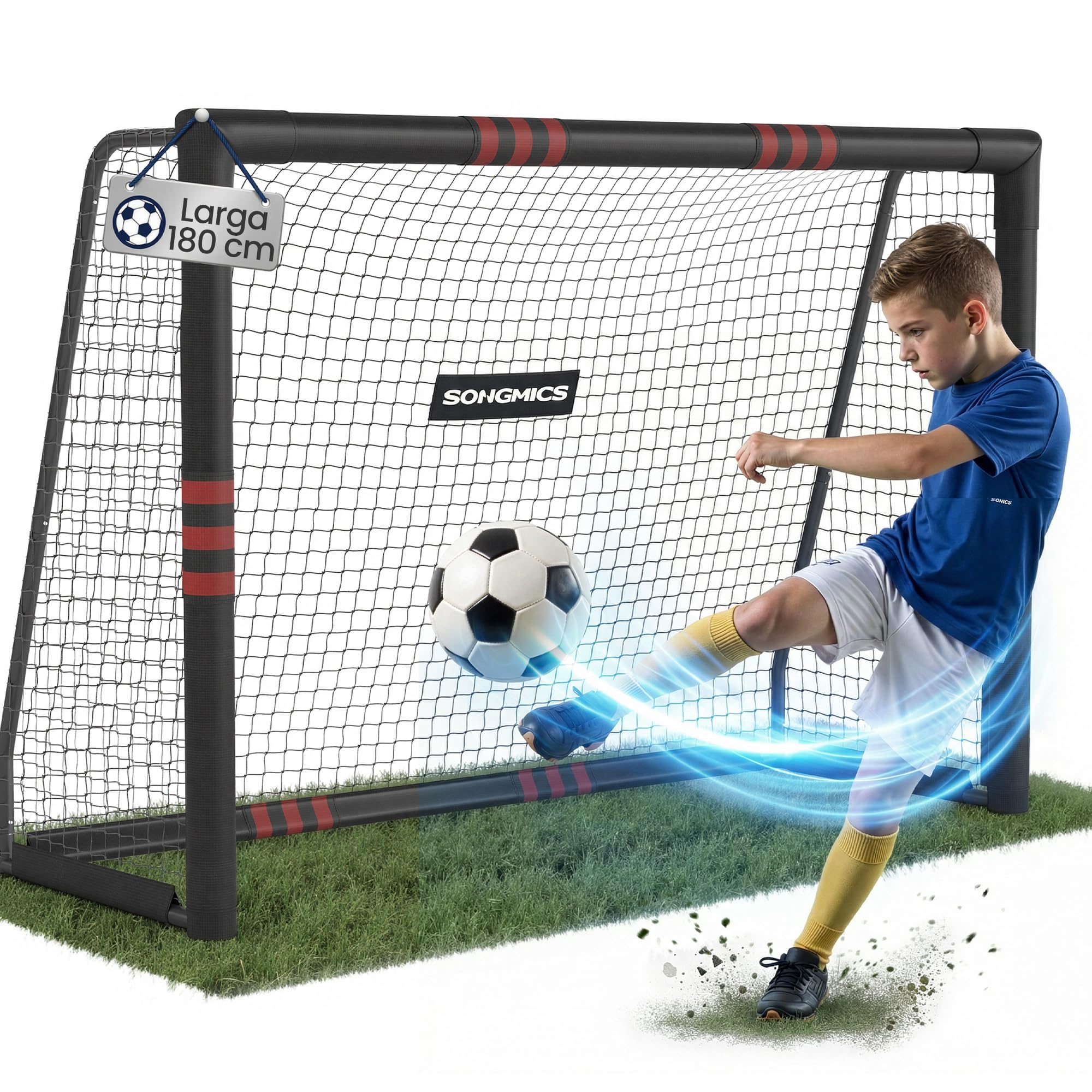 SONGMICS Porta da Calcio Acciaio Rete PE Esterni Giardino Spiaggia Rivestita Gommapiuma