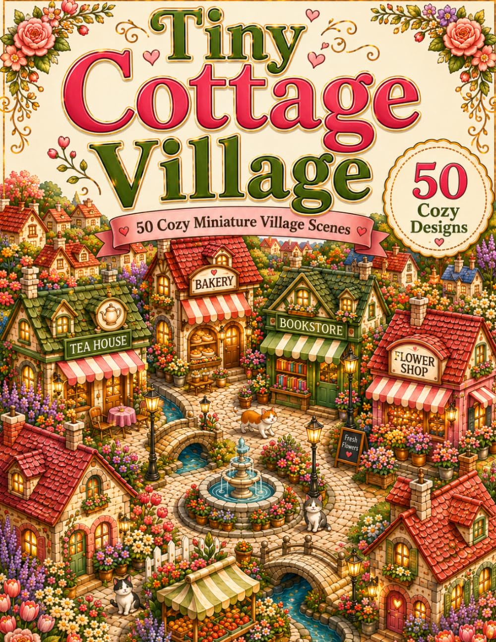 Tiny Cottage Village: 50 Cozy Miniature Village Scenes | Cozy Miniature Village Coloring Book for Adults (Tiny Village)