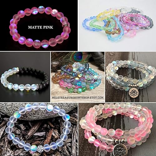 Miniatura 6 de Cuentas de cristal Aurora aguamarina mate, cuentas sueltas redondas de sirena brillante con purpurina esmerilada de 0.315 pulgadas, piedra lunar