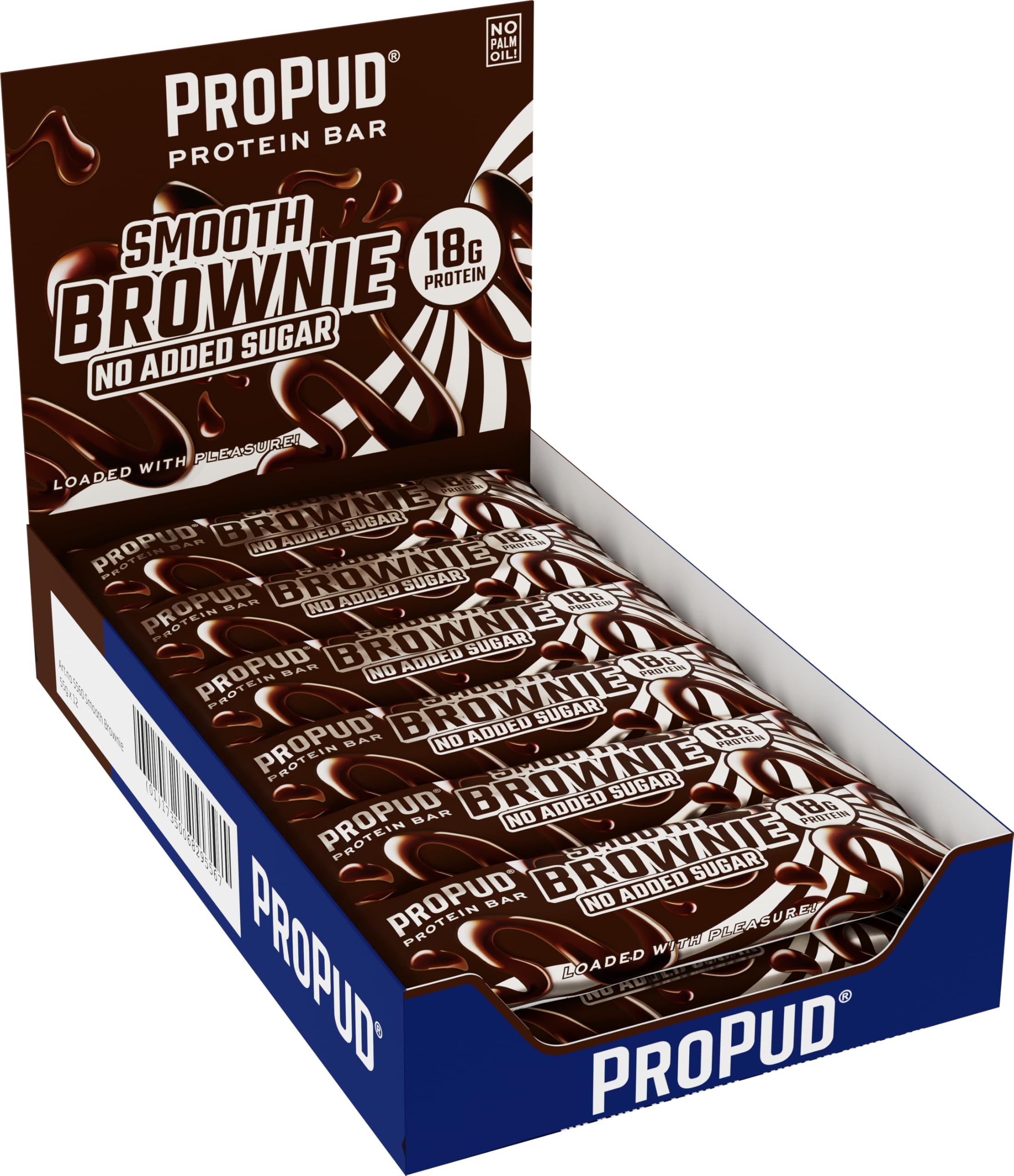ProPud Protein Bar Smooth Brownie 12x55g CASE - High Protein, No Added Sugar, Great Taste - Protein Bar with No Added Sugar