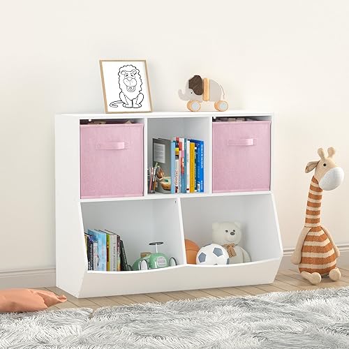 Miniatura 36 de Estantería para niños, estante para libros de 4 niveles, organizador de juguetes para habitación de niños, guardería, sala de juegos, dormitorio