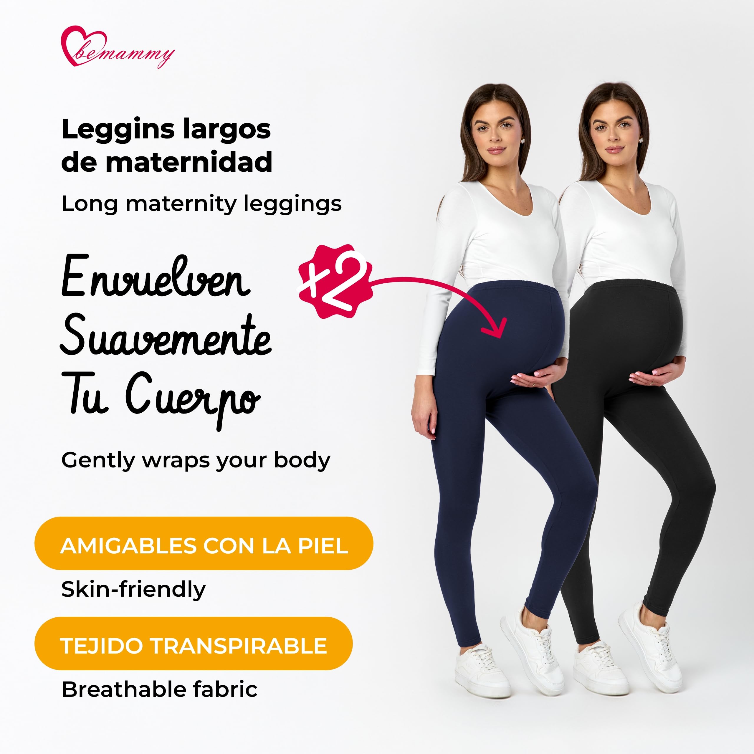 Be Mammy Lote de 2 Leggins Premamá Embarazo Ropa Deporte BE20-230