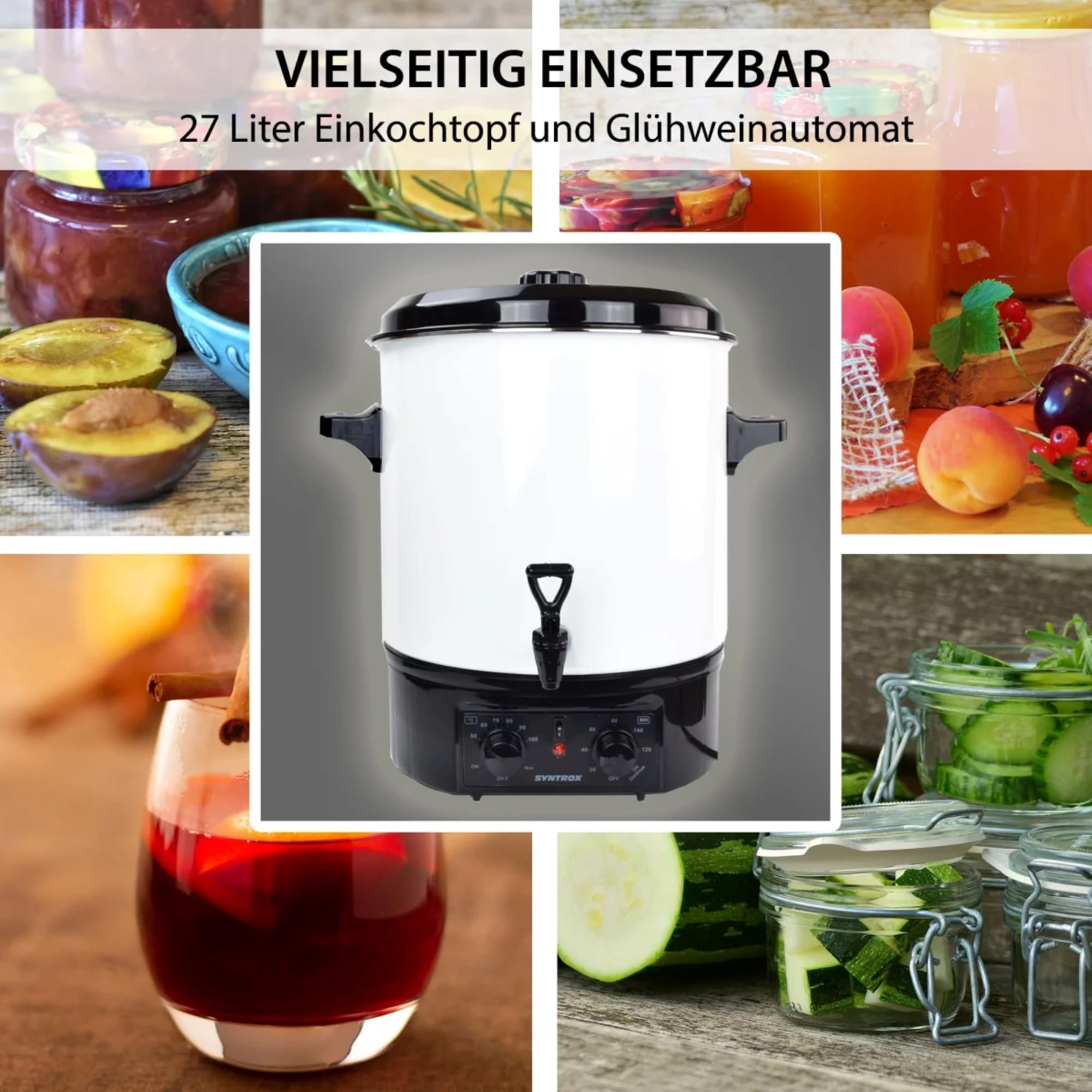 Syntrox Germany Einkochautomat 27 Liter 1800 Watt Glühweinkocher mit Zapfhahn