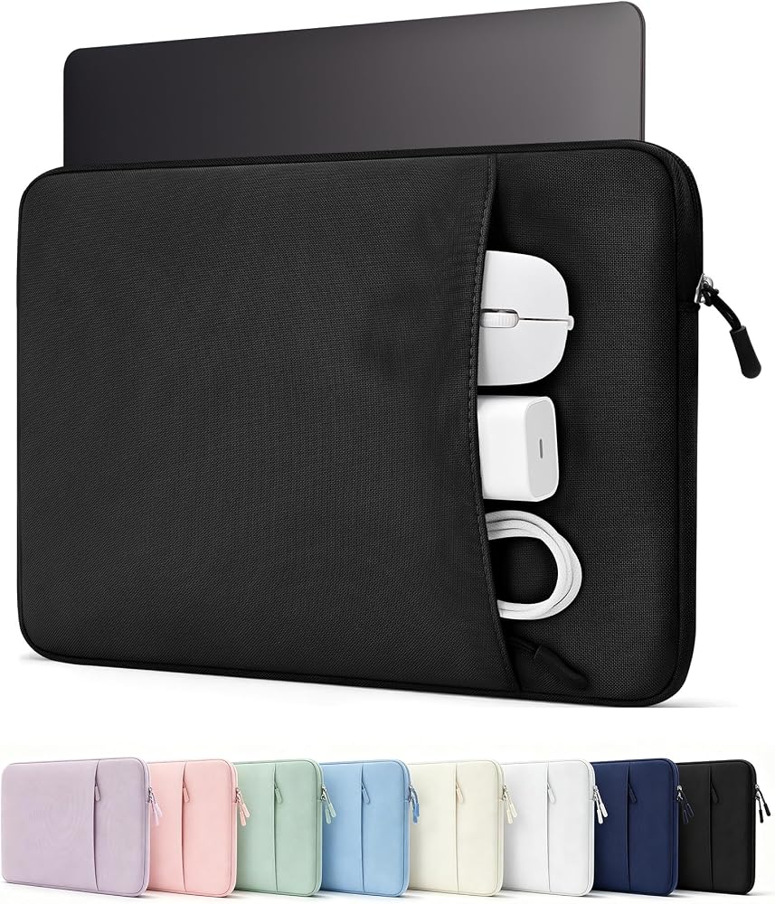 ProCase 맥북 네오/에어/프로 A18/M5/M4/M3/M2/M1용 33cm 노트북 슬리브, 델 XPS 구글북 34cm, 부드러운 안감과 전면 포켓이 있는 슬림 여행용 노트북 케이스, 33cm HP 레노버 에이서에도 적합 - 블랙 — 사진 1