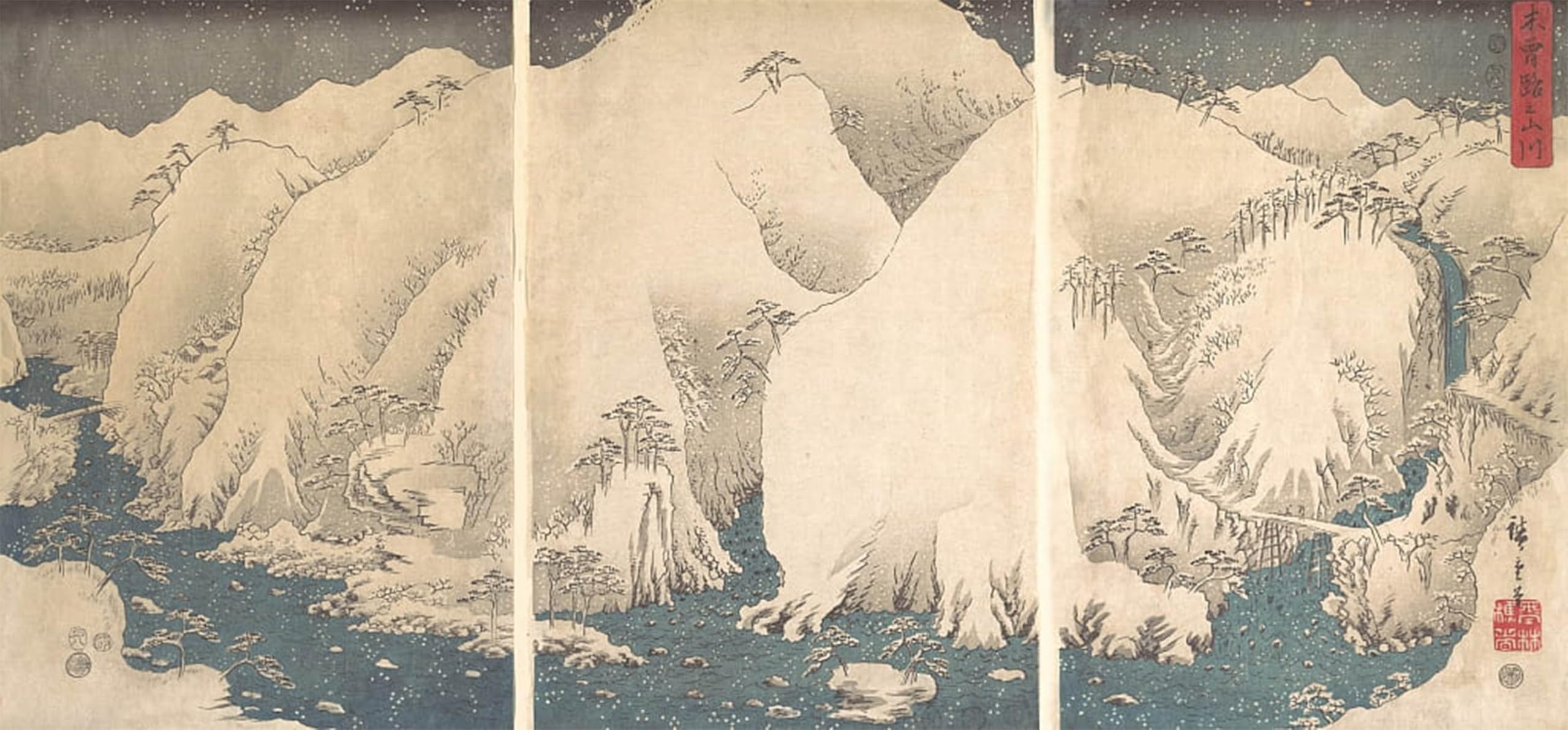 SERENDIPITP Abstract Painting Mural Print Picture Wall Decor Painting Kiso Gorge in the Snow by Ando Hiroshige Vintage Wall Artwork for Home Decor 60x90cm