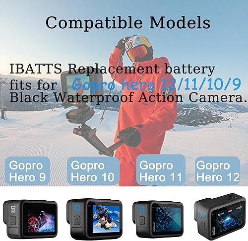 Miniatura 3 de IBATTS Paquete de 2 baterías recargables de iones de litio Hero 11 de 1800 mAh con estación de carga de 3 canales, para Gopro Hero 11109 Hero11