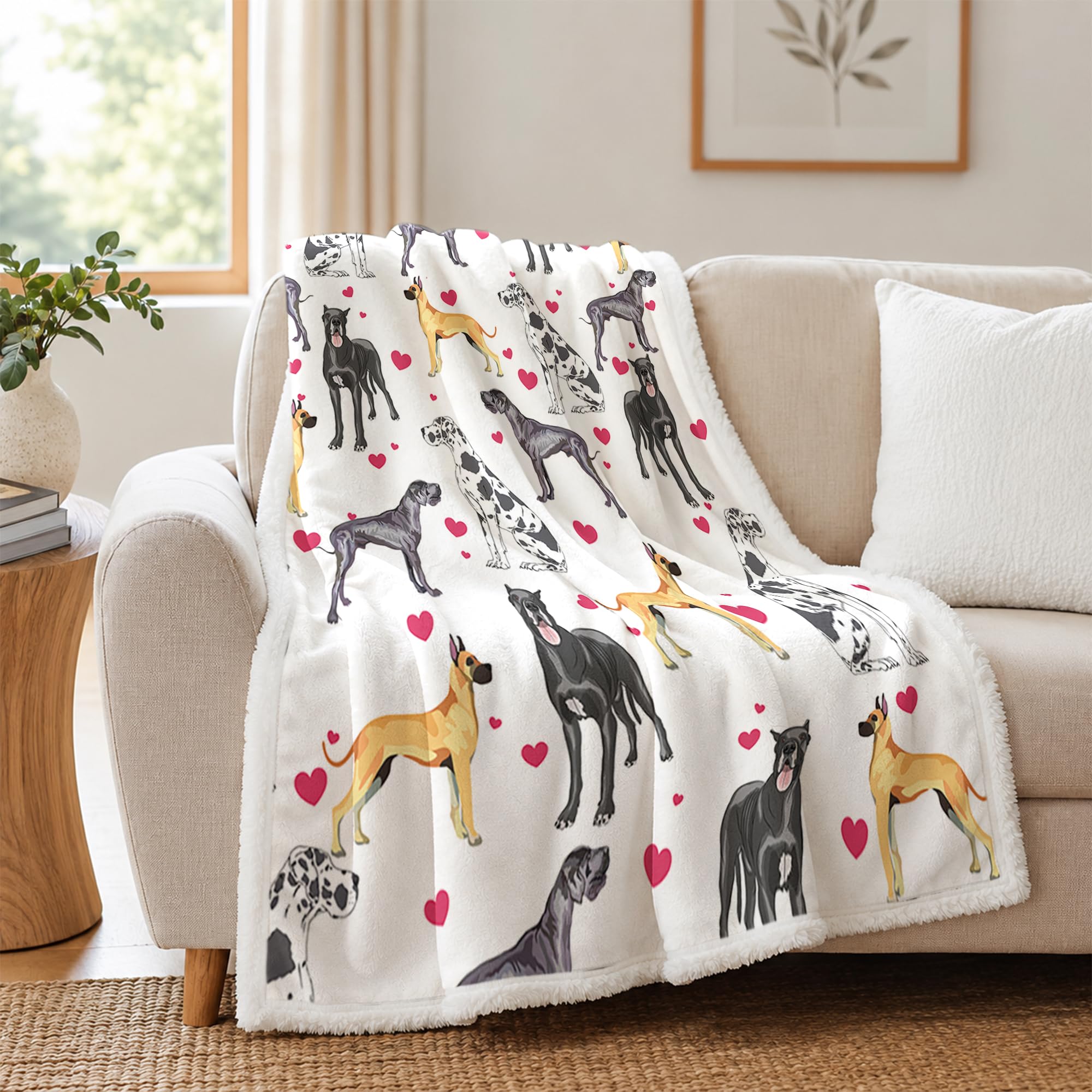 BlessLiving Great Dane Dog Blanket Red Heart Puppy Print Sherpa Fleece Throw Blanket Funny Dog Portrait Plush Blankets Twin/Double (150x200cm) โ image 1