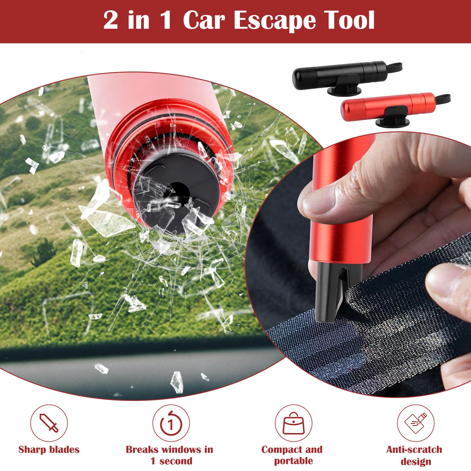 Kit De Sécurité Voiture 2 En 1 - Marteau Brise-Vitre Et Coupe-Ceinture, Lot De 2, Pour Urgences Et Évacuation