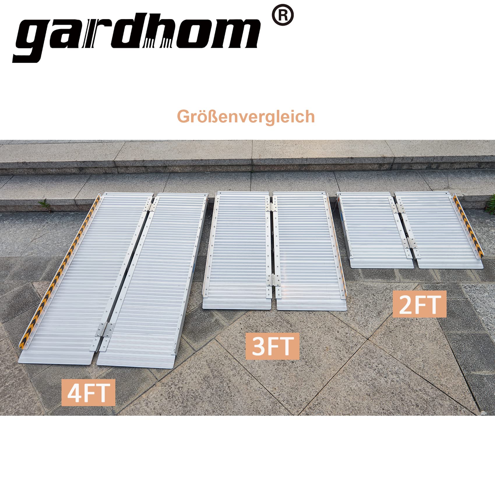 Rollstuhlrampe Klappbar, gardhom Rollstuhlrampe für Treppen 122cm，362kg LadekapazitäT Anti-Rutsch，Extrabreit 72cm Schwellenrampe füR Heimtreppen Treppen TüRen