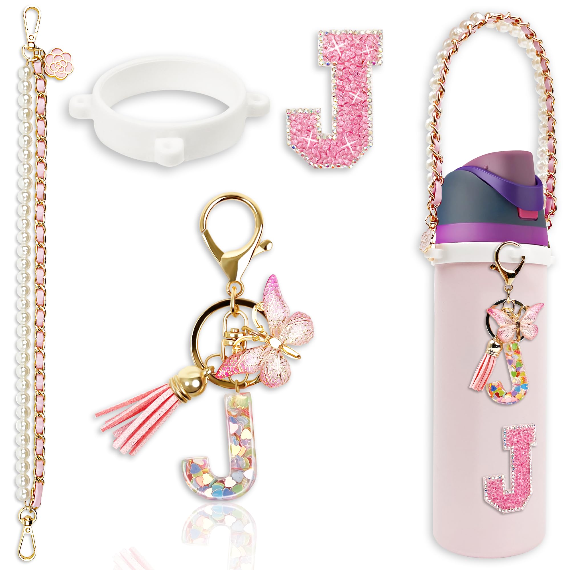 BydGxy Letter Handle Strap Accessories with Cute Initial Charm Compatible with Owala Water Bottle 24oz 32oz 40oz Owala Kids