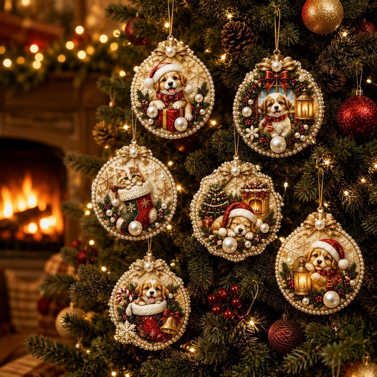 Alloyseed 6PCS Christmas Wooden 3D Pearl Diamond Painting Art Kit (#S) — image 1