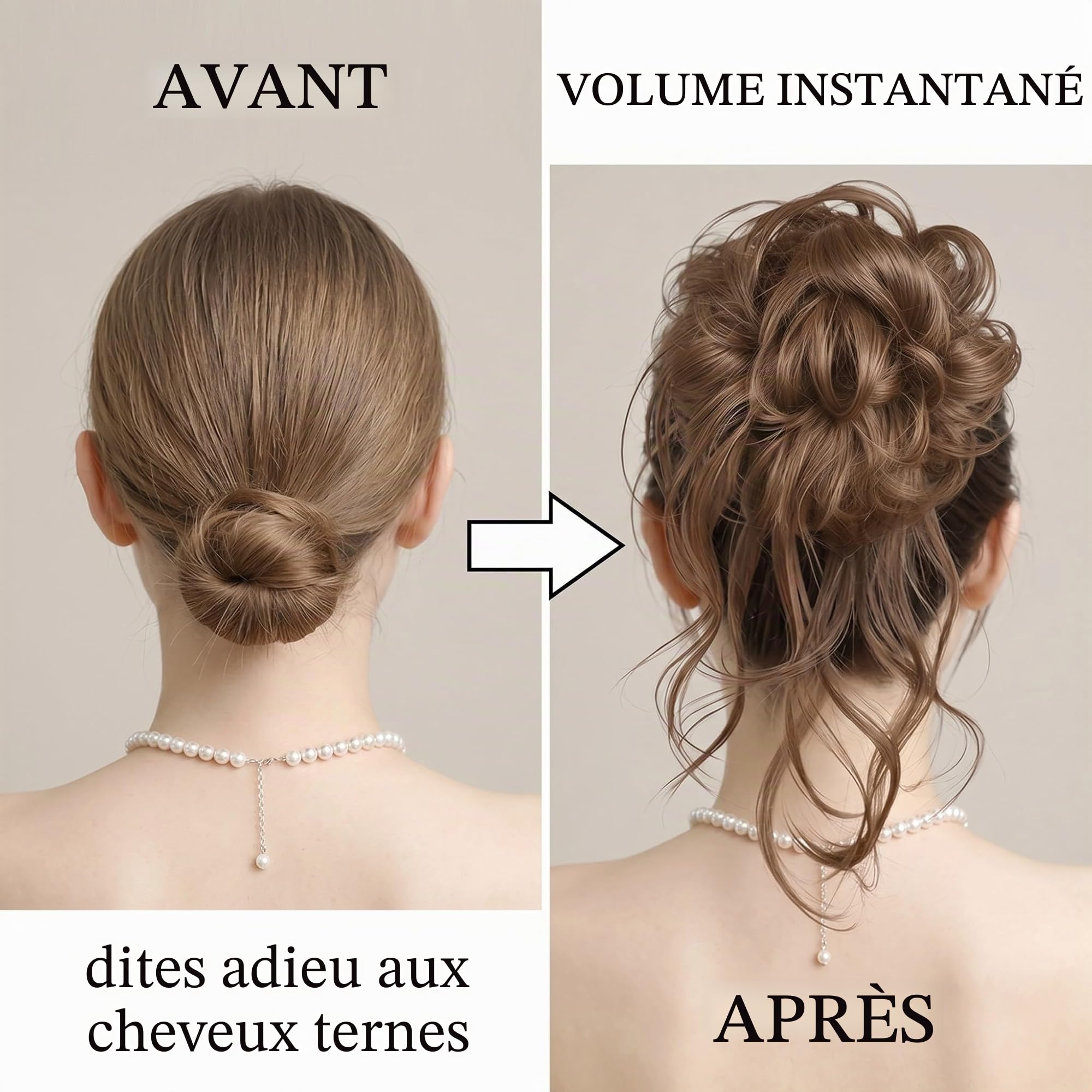 Chignon Postiche Cheveux, Bouclés Ondulés Extensions Chouchou Postiche Cheveux, Faux Chignon Elastique pour Femmes Fille, Brun Clair