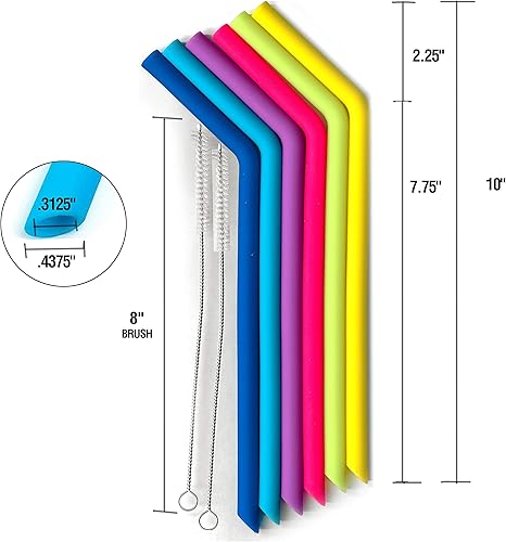 Miniatura 3 de Norpro 407 popotes de silicona reutilizables, juego de 6 con 2 cepillos de limpieza, varios colores