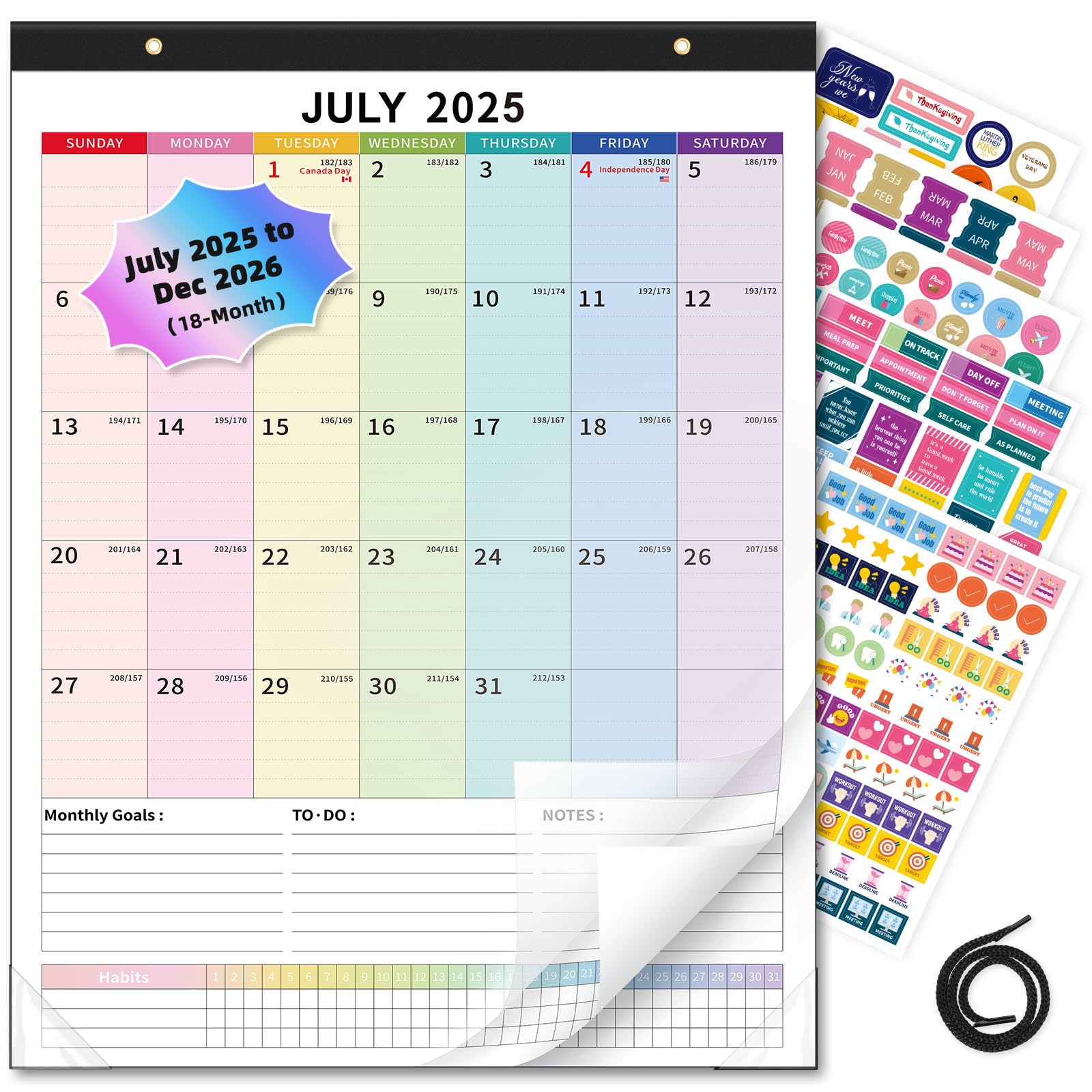Ospelelf Large Wall Calendar 2025-2026 Calendar 22'' x 17'' Monthly Desk Calendar 18 Month Family Calendar, Use July 2025 - Dec 2026, Multicolor