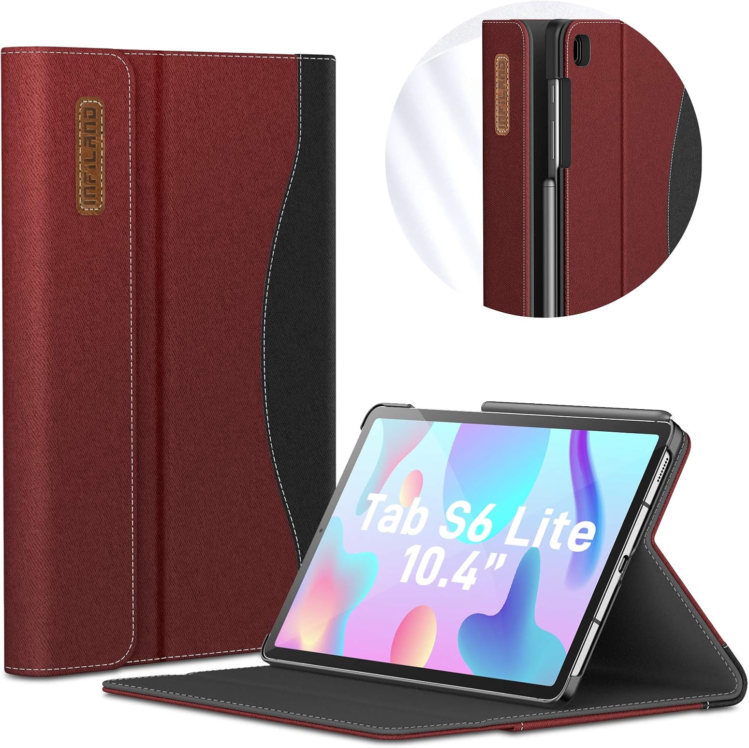 INFILAND Galaxy Tab S6 Lite Case, Multi-Angle Business Cover Built in Pocket Fit Samsung Galaxy Tab S6 Lite 10.4 inch 2022 Release Tablet [Auto Wake/Sleep], Dark Red