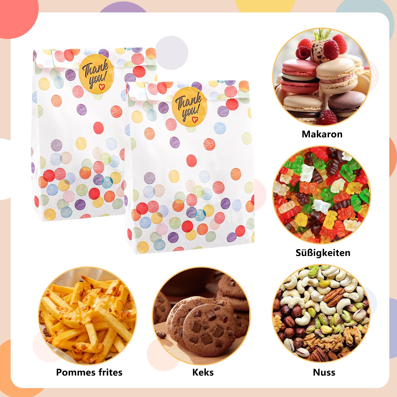 Pangogogo 20 Sacchetti Regalo In Carta Con 30 Adesivi – 24x13x8 Cm, Formato Medio, Per Compleanni, Matrimoni, Feste A Tema | Puntini Colorati