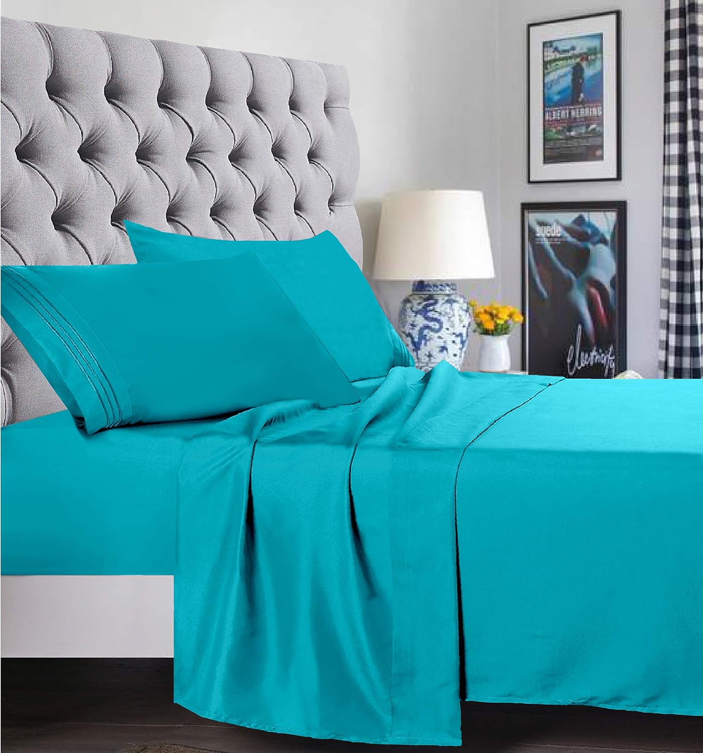 Elegant Comfort ® 1500 Thread Count Egyptian Quality Super Soft WRINKLE FREE & WRINKLE RESISTANT 3 pc Sheet Set, Deep Pocket Up to 18" - All Size and Colors, Twin/Twin XL Turqouise