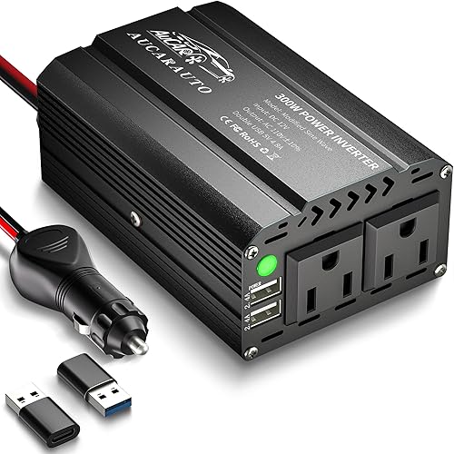 Inversores de corriente de 300 W para vehículos, convertidor de inversor de automóvil AUCARAUTO DC de 12 V a 110 V CA, puertos de carga USB duales