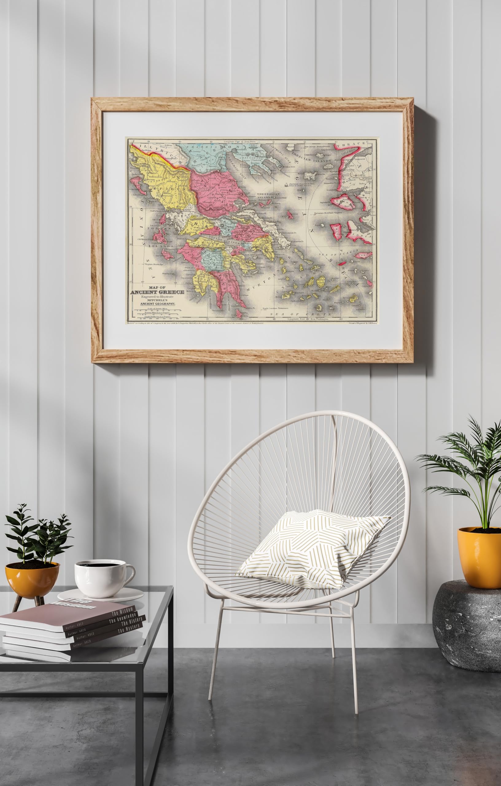 Impresión de mapa histórico de la Grecia antigua de 1875, Atlas clásico de Mitchell, 61 x 45 cm