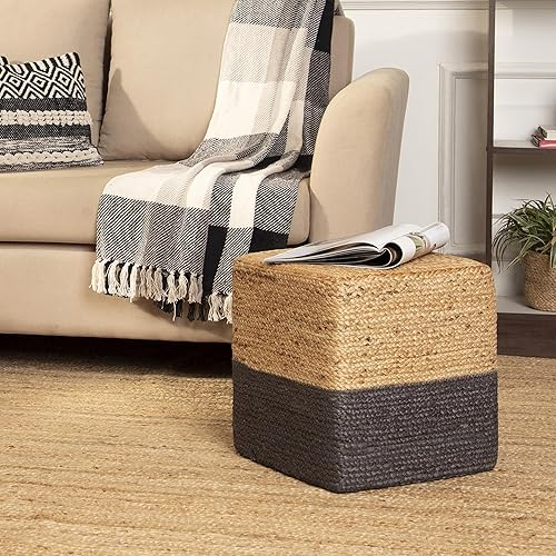 Miniatura 24 de REDEARTH · Taburete otomano de puf cubo, puf trenzado de yute para la sala de estar, dormitorio, guardería, patio, salón y otras habitaciones (14.5