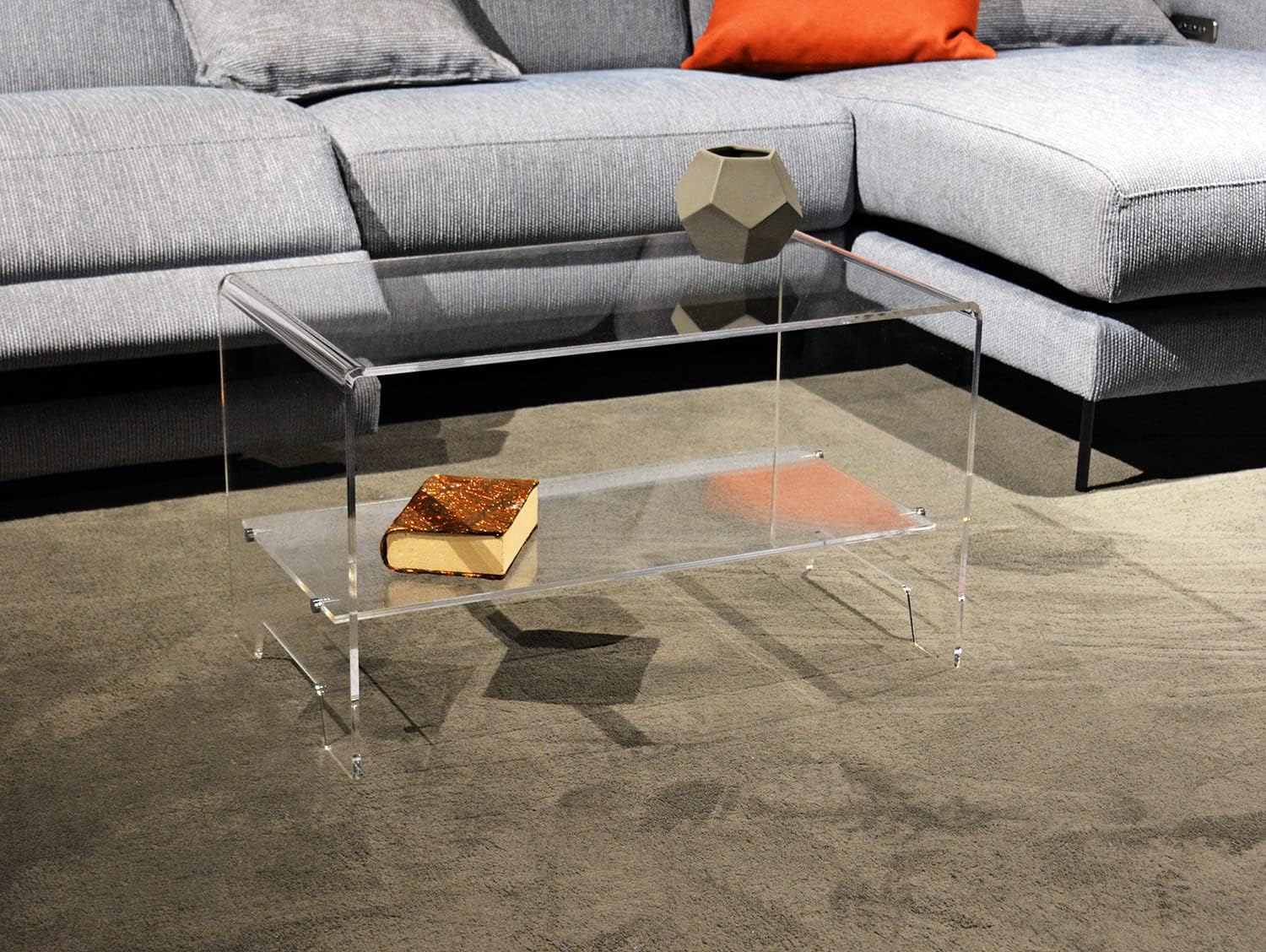 Slato Mira - Tavolino Basso da Salotto, soggiorno, Tavolino da caffè, Design Moderno in cristallo acrilico Trasparente Made in Italy, cm. L 69 × P 40 × H 41