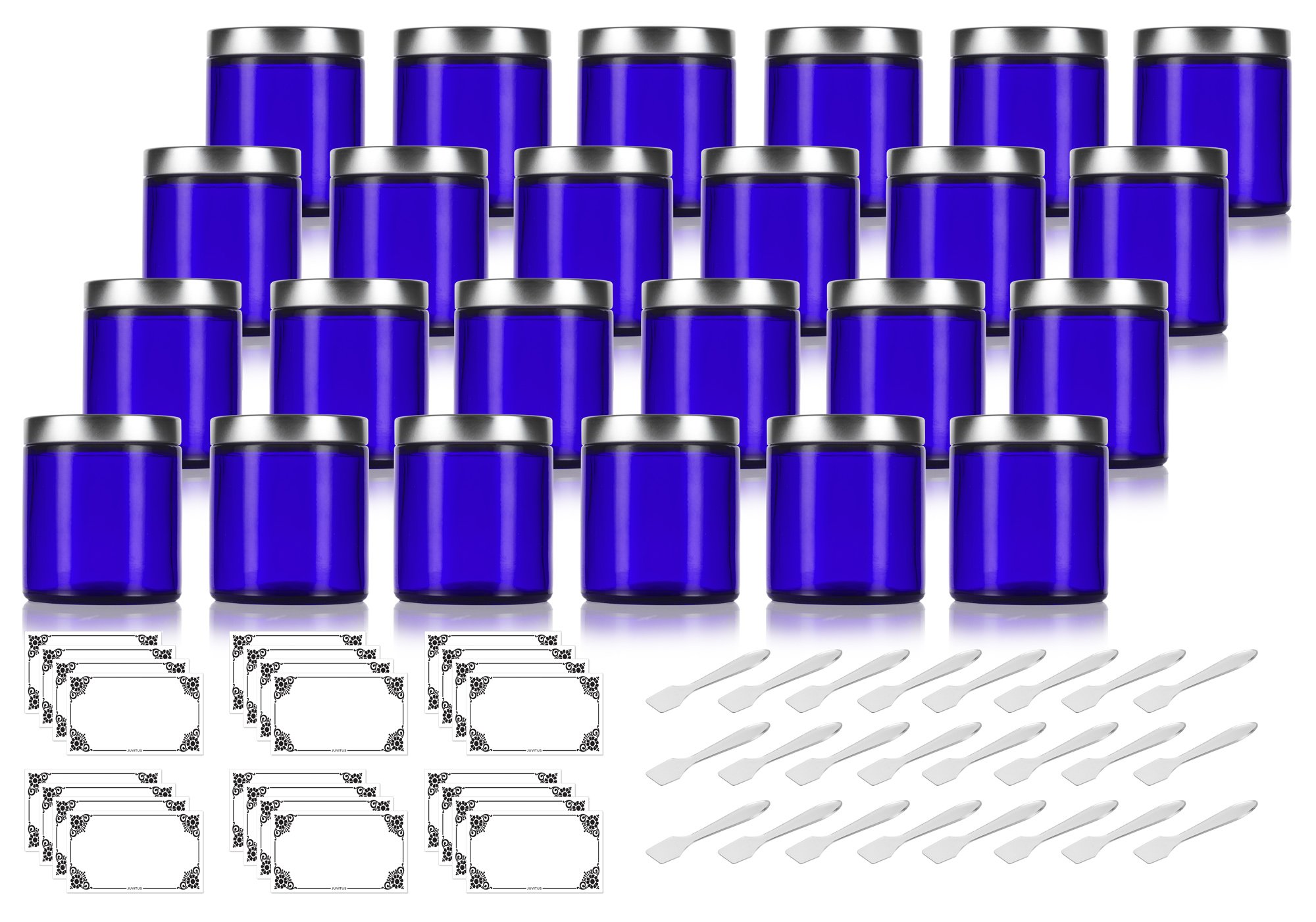 Buy Cobalt Blue Thick Glass Straight Sided Jar With Silver Metal buy-cobalt-blue-thick-glass-straight-sided-jar-with-silver-metal
