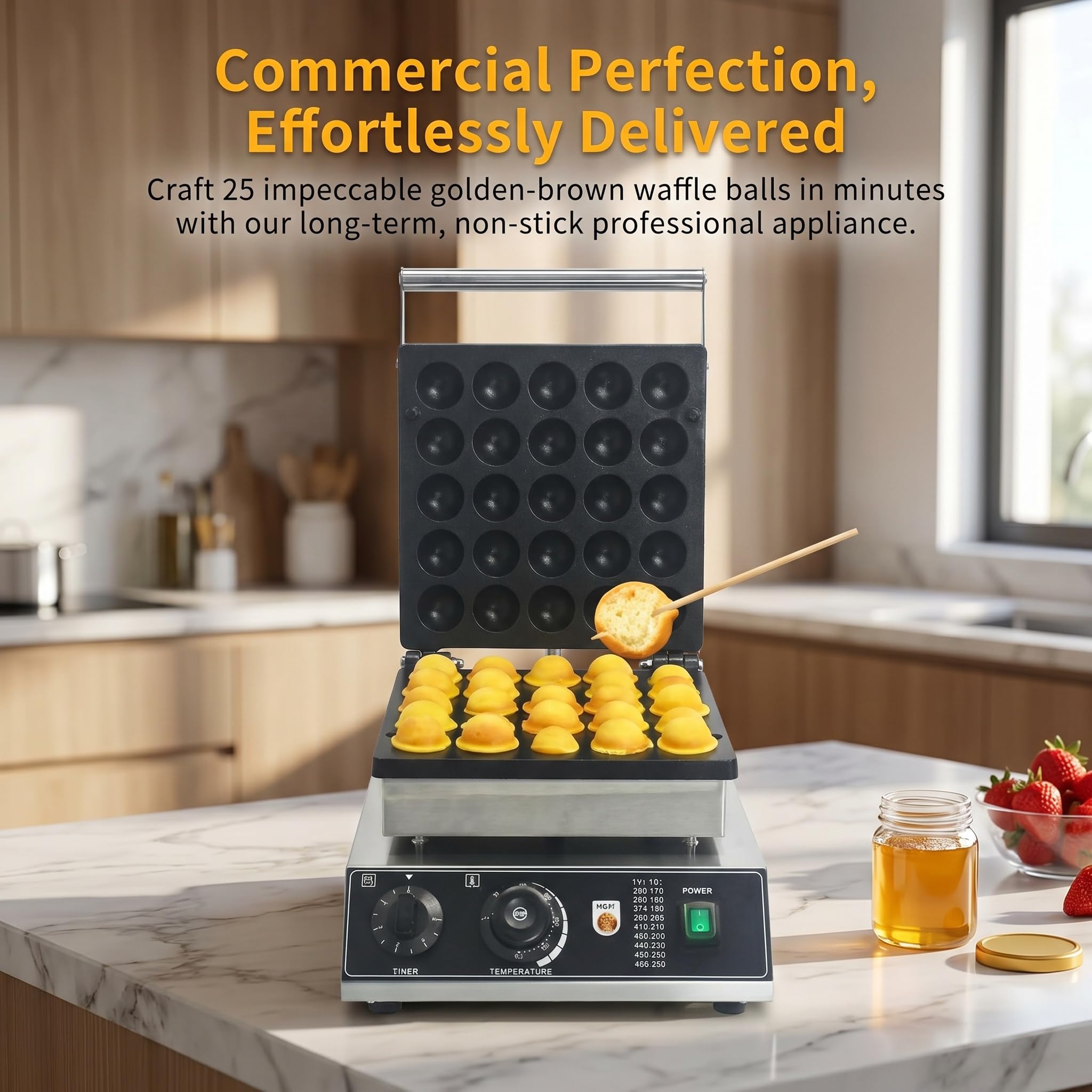 Piastra Elettrica Professionale per Waffle A Bolle, Set da 25 Piastre Antiaderenti in Acciaio Inox, Temperatura Regolabile da 50 A 300 °c/122 A 572 °f, Ideale per Ristoranti, Famiglie E Negozi