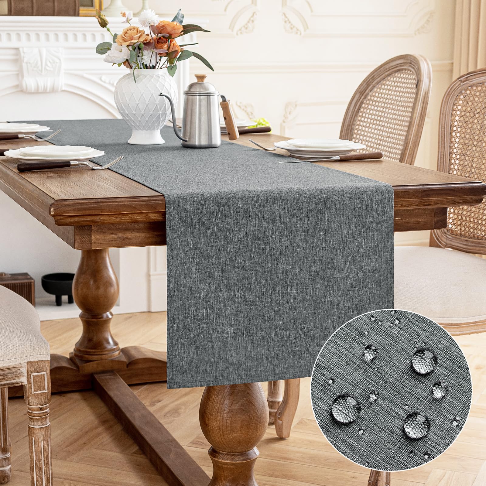 Amazon｜AooHome テーブルランナー グレー 30x140cm リネン風デザイン