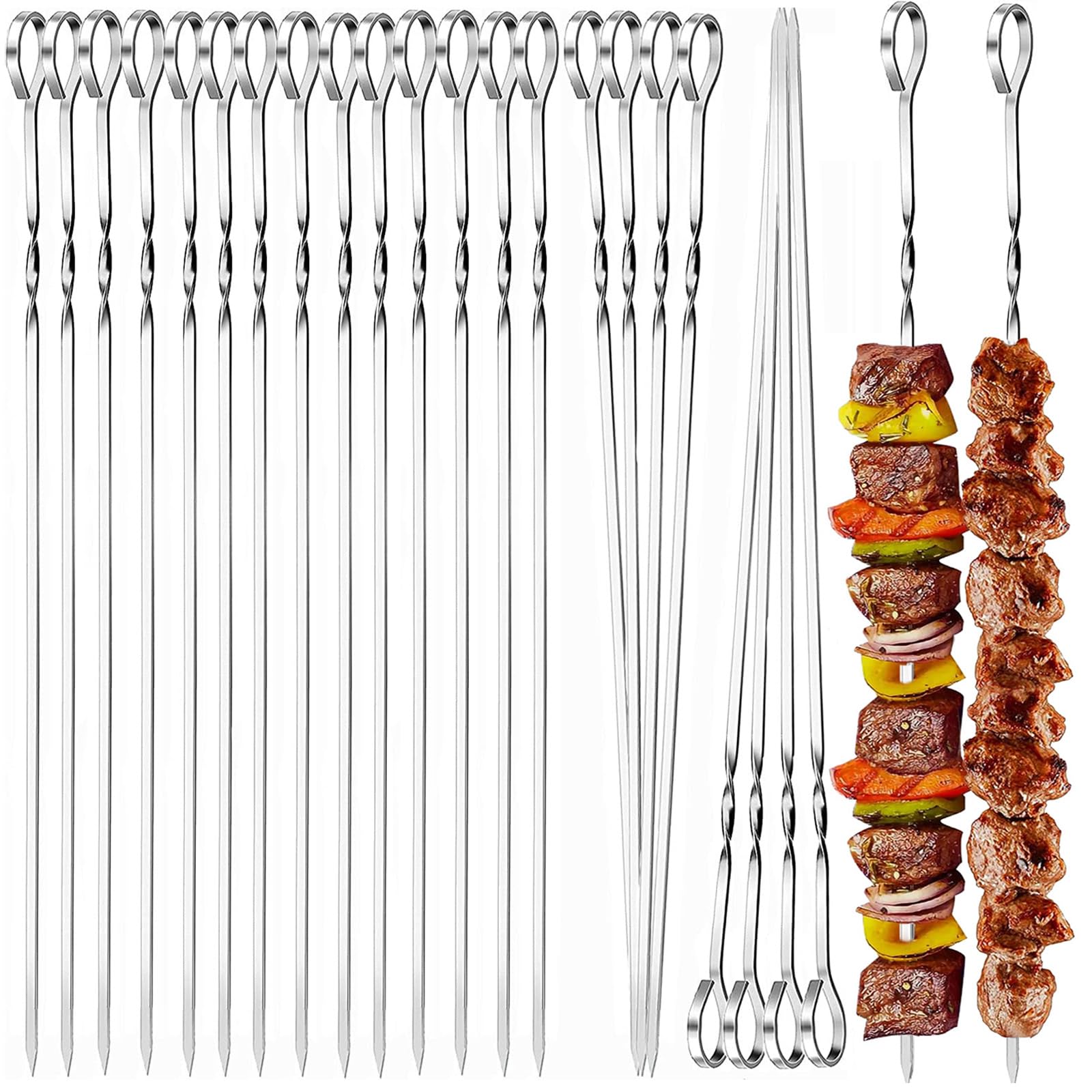 BetterJonny 40cm Brochettes de Barbecue en Acier Inoxydable, Lot de 24 Pièces avec Organisateur
