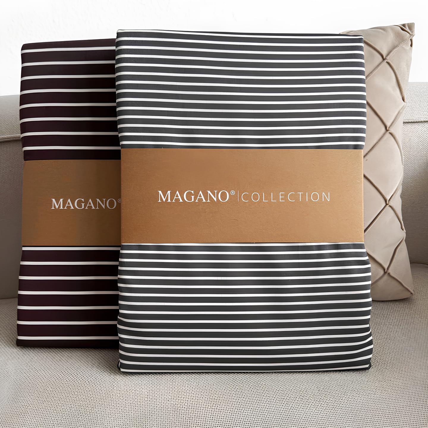 MAGANO® Luxe Hoeslaken, 200 x 200 cm, strepen, grijs/wit, voor MAGANO® Luxe Hoeslaken, 200 x 200 cm, strepen, grijs/wit, voor