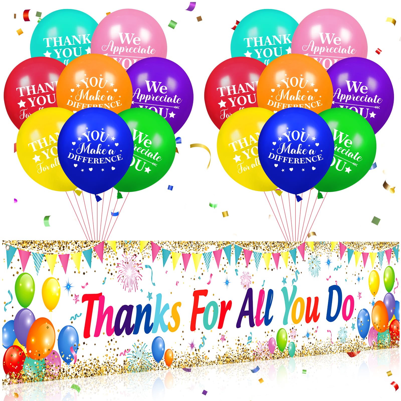Thank You Appreciation Party Decorations Colorful Thanks for All You Do Banner with 18Pcs Balloons Rainbow We Appreciate You Yard Sign Decor Gifts for