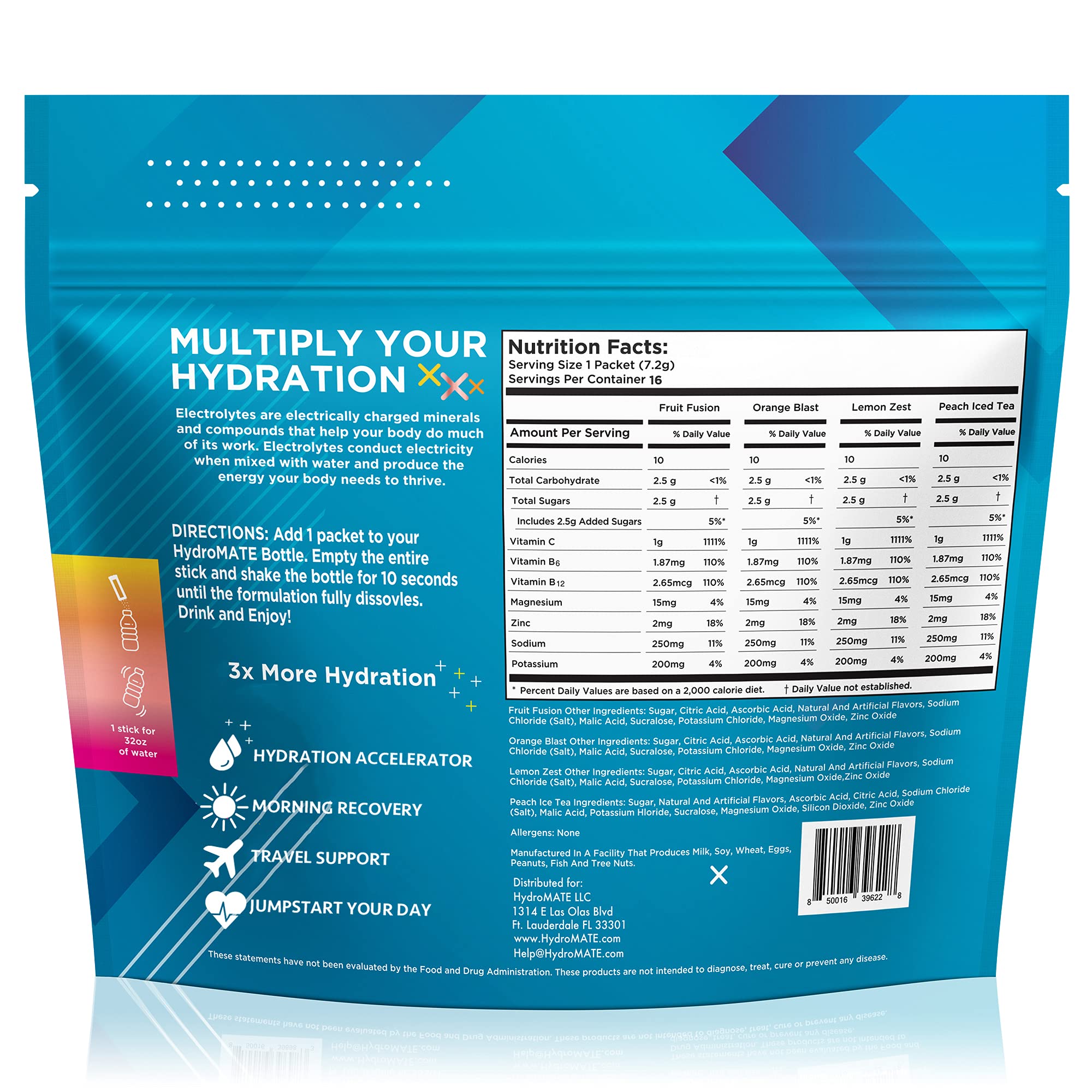 HydroMATE Electrolyte Powder Packets Drink Mix Hydration Accelerator