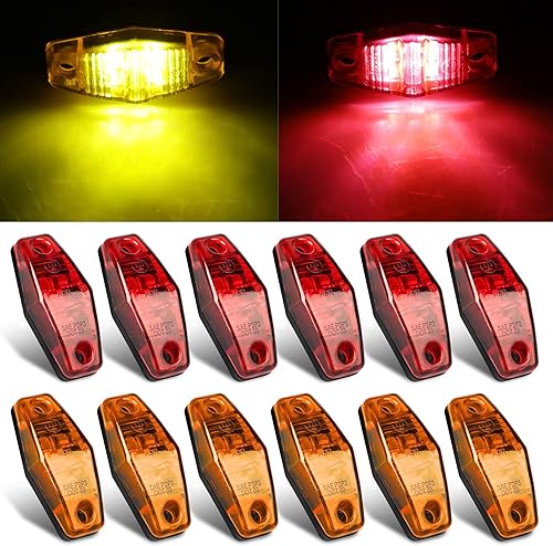 Linkstyle 12 luces LED de marcador lateral, 12 V, impermeable, marcador de remolque, luz rojaámbar, luces universales de espacio para montaje en