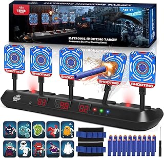 Lehoo Castle Electronic Shooting Targets, 5 Digital Target for Nerf Guns with Auto-Reset, Scoring Shooting Games Includes 20 Bullets, Hand Wrist Bands, Stickers, Gift for Boys Girls