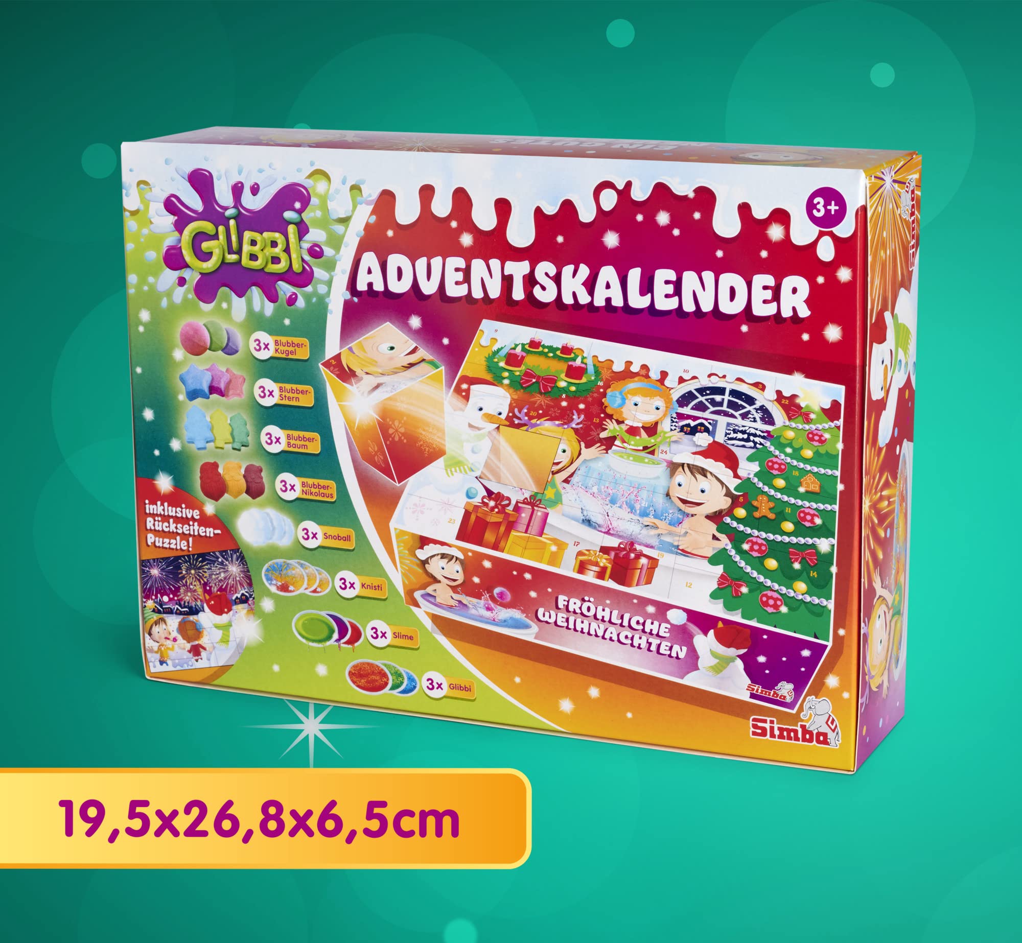 Simba 105953614 - Glibbi Adventskalender, 24 Überraschungen, Badewannenspielzeug, Badespaß, Badebombe, Glibber, Schleim, Badekugel, ab 3 Jahren