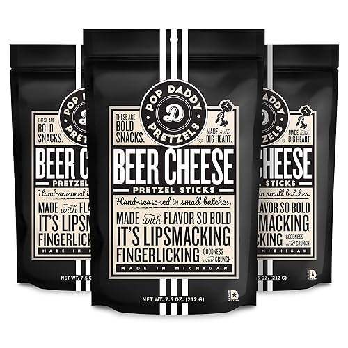 Pop Daddy - Palitos de pretzels saborizados, bocadillos saludables de pretzels gourmet, bolsas individuales de 7.5 onzas, paquete de 3, queso de