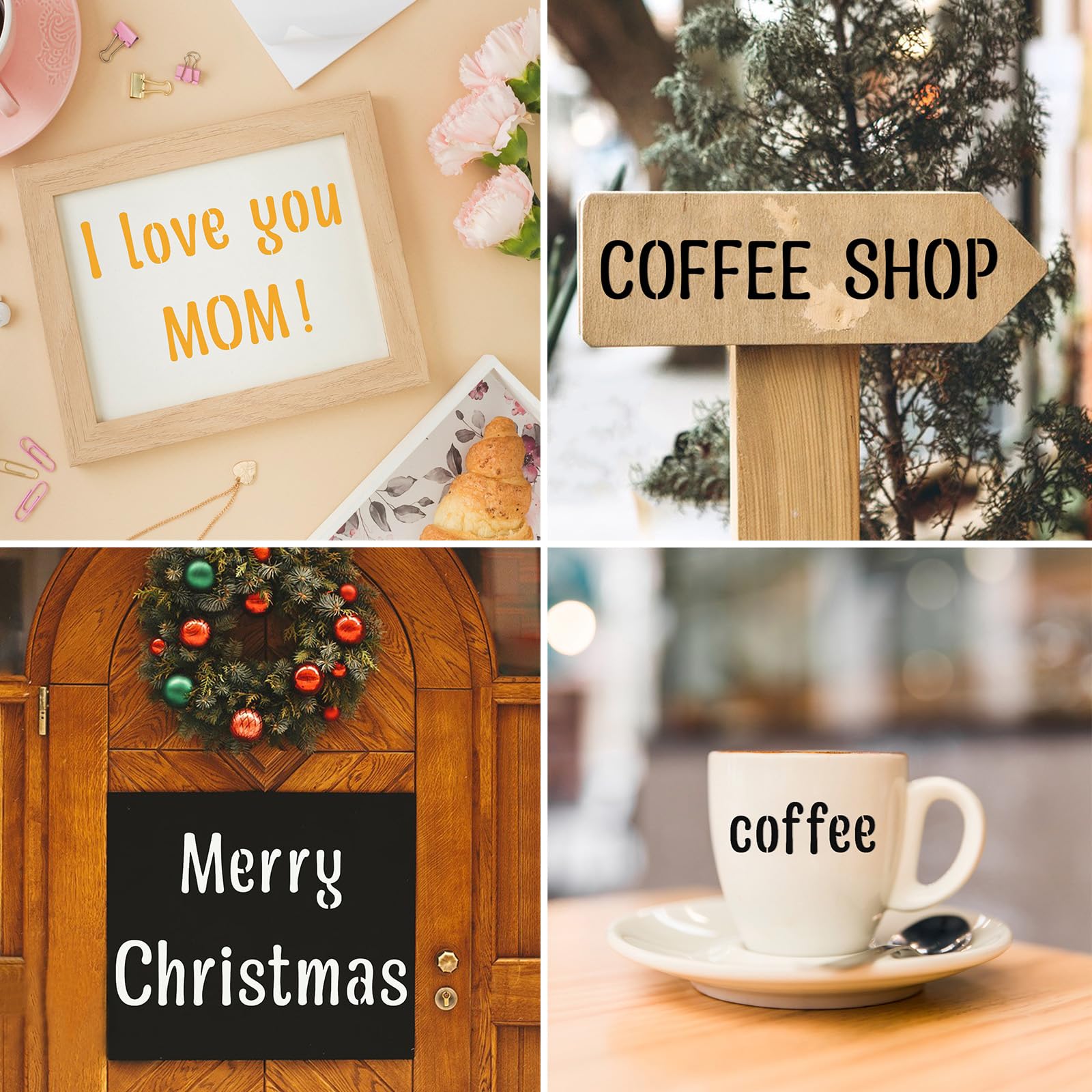 Plantillas de letras del alfabeto de 6.3 cm, 66 piezas de plástico reutilizables con símbolos de letras y números, kit de plantillas de dibujo entrelazadas para pintar en madera, pared, vidrio,