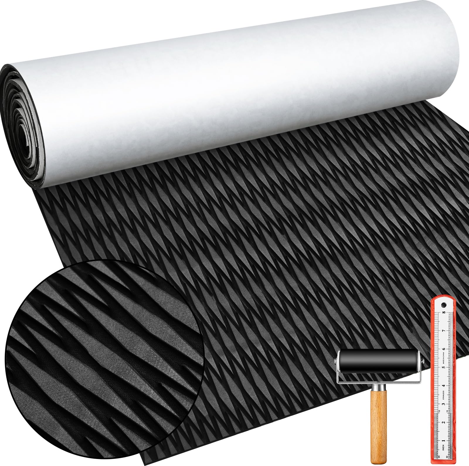 Tinideya Boat Flooring EVA Foam 94" x 47" Boat Decking Non Slip Marine Camo Self Adhesive Carpet with Roller Ruler for Kayak Yacht Motorboat(Diamonds,