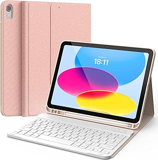 CHESONA Keyboard Case for iPad 10th Generation 10.9-inch 2022, Detachable Bluetooth Keyboard, Stand Folio Keyboard Cover with Pencil Holder, Rechargeable Keyboard for New iPad 10th Gen 2022, Pink