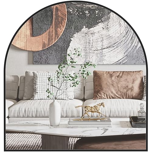 CASSILANDO Arched Mirror, 31.5"×33.5" Arched Bathroom Mirror, Metal Frame Mirror, Unique Wall Mounted Mirror, Black Vanity Mirror for Living Room, Fireplace, Bedroom, Entryway