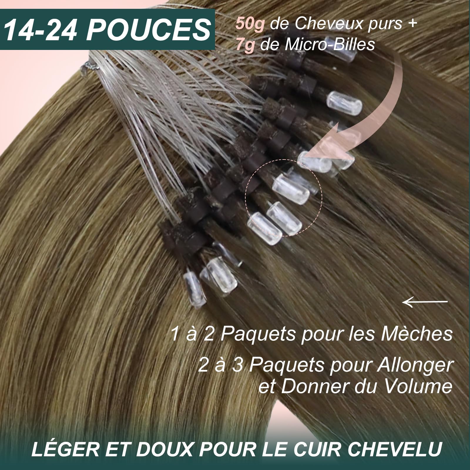 Kit Easyouth Extension Cheveux Naturel Adhesif Invisible et Extension Cheveux Micro R 2pack de 10/14 & 4/24/4 Longueurs 20pouces total 100g Extensions à Bandes en Cheveux Humains - Résultat Naturel