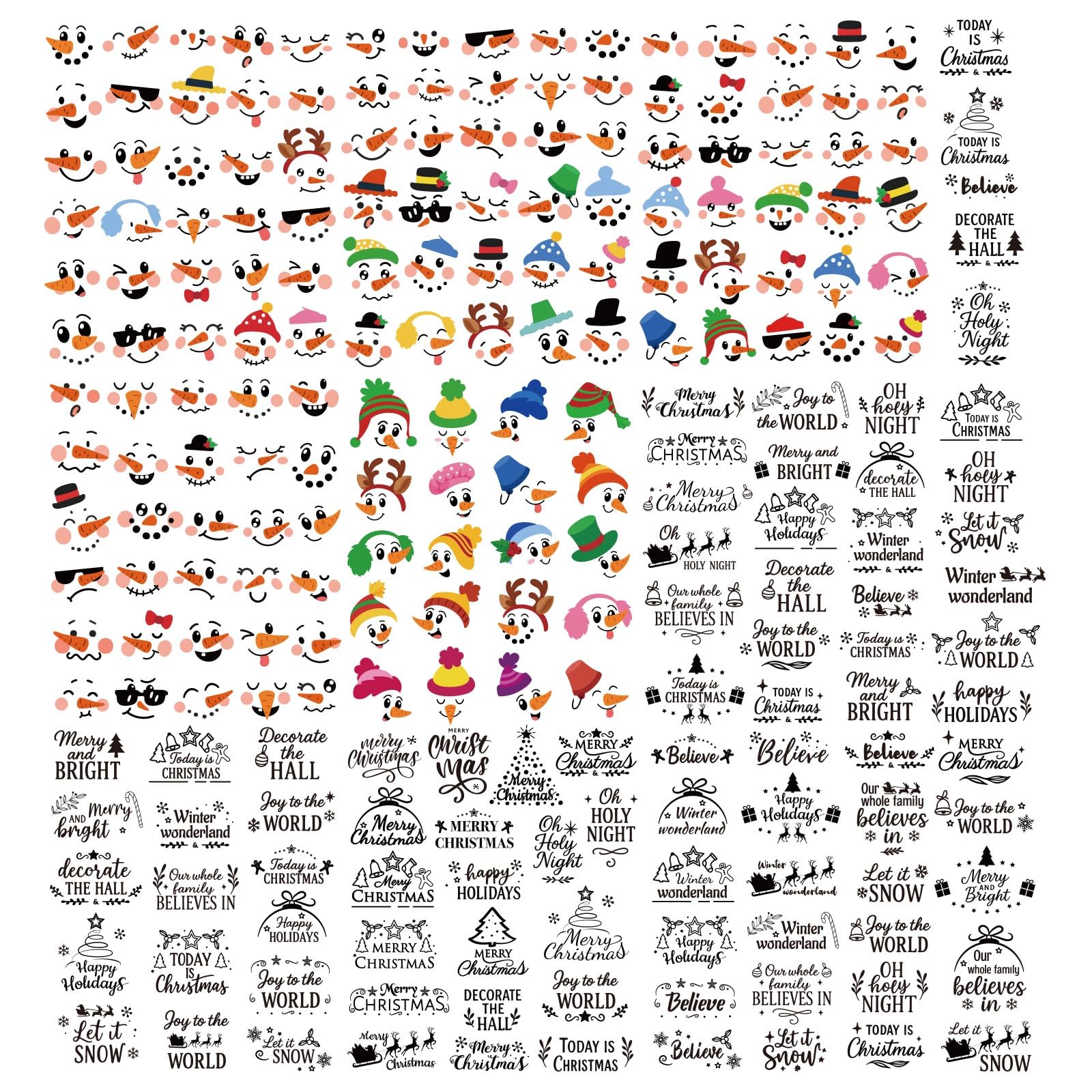 10 Sheets/227pcs Snowman Face Stickers