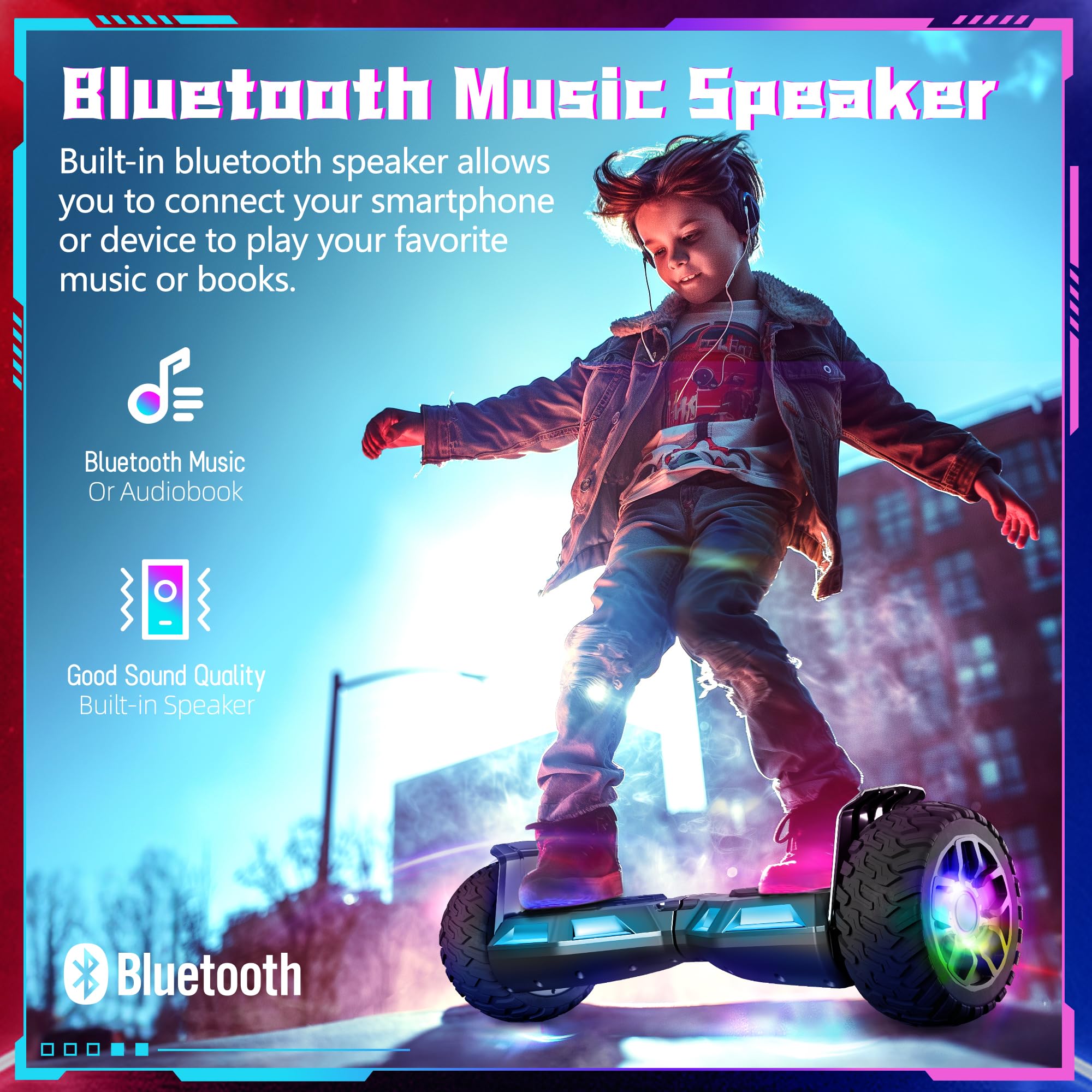 Hummer Off Road Hoverboard 8,5 pollici con Bluetooth e luce LED Motore potente Adatto per adulti e bambini Pistola