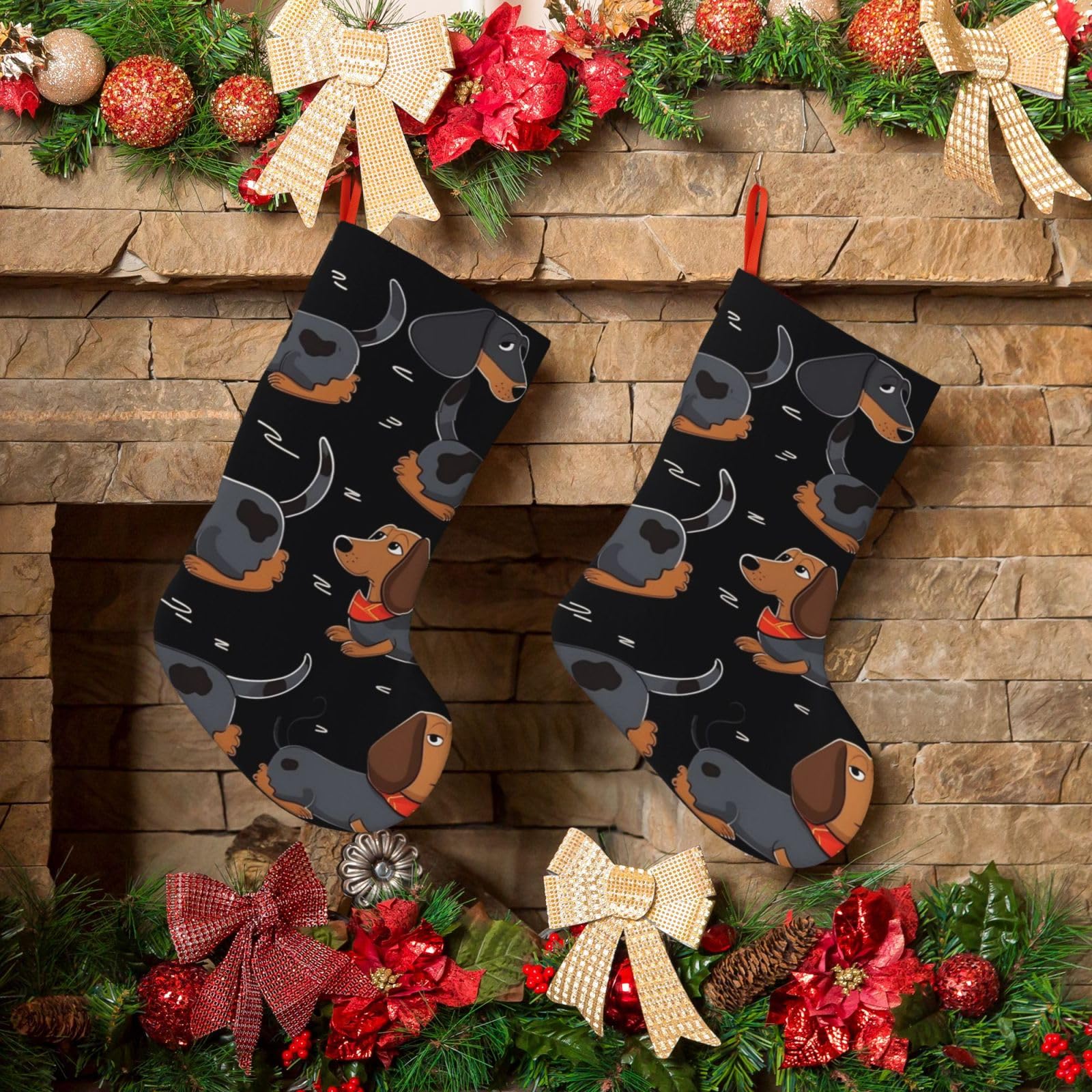 KLOPH Christmas Stockings 18" Personalized Xmas Stocking I Love My Dog Dachshunds Decoration Stocking Hanging Fireplace Stocking for Holiday Xmas Tree Christmas Fireplace Decor
