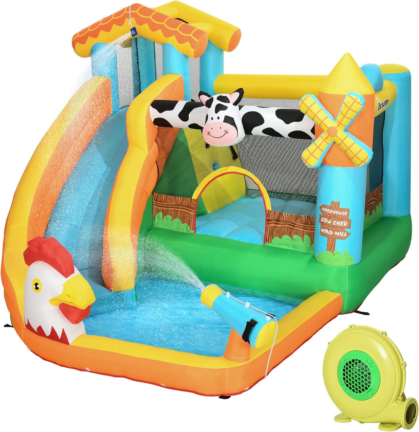 Outsunny 5 in 1 Kids Bouncy Castle Farm Style Inflatable House with
