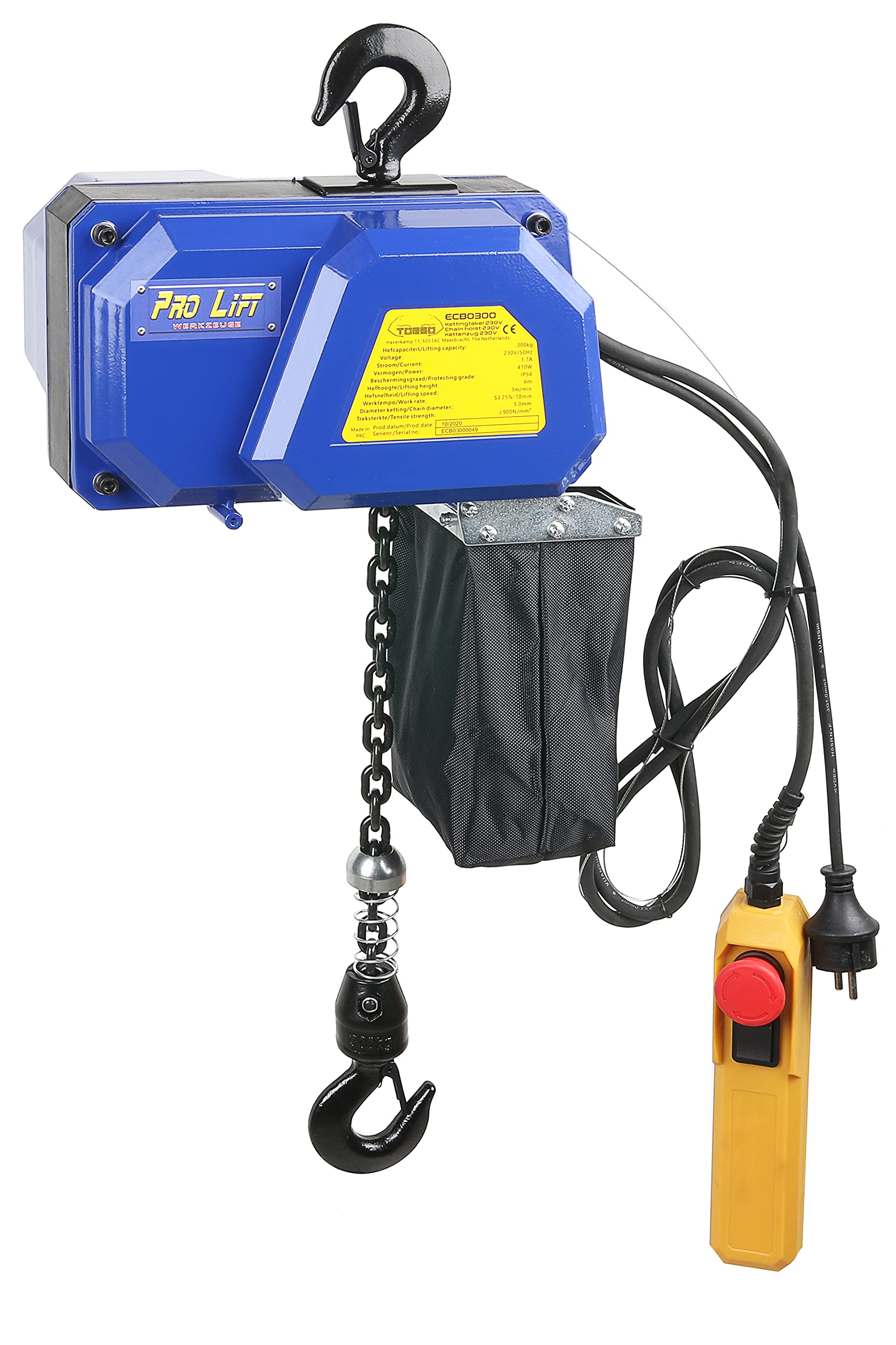 Polipasto de cadena eléctrico, 300 kg, cadena eléctrica, 5,5 m, altura de elevación de 230 V, cabrestante eléctrico